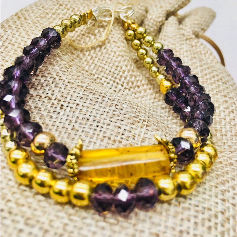 Amber and Purple Czech Crystal Bracelet